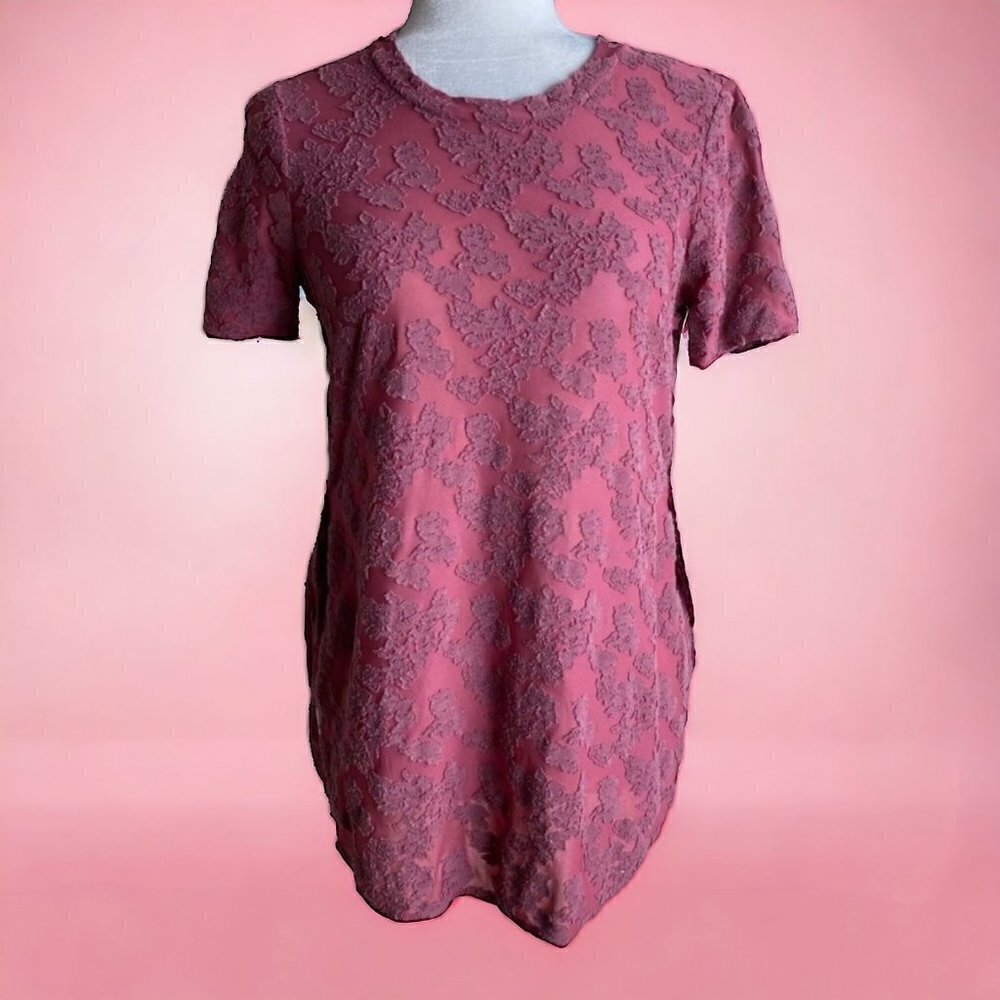 Wilfred Aritzia Tarascon Appliqued Floral Semi Sheer Fabric Blouse Women's Sz XS